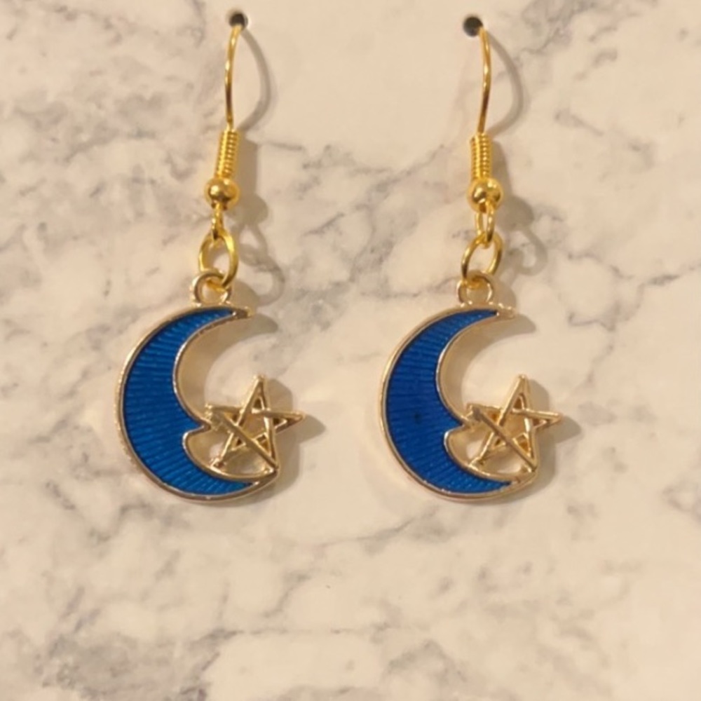 🔴Handmade Blue Moon Earrings🌖 - Picture 2 of 3